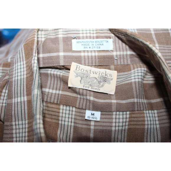 Vintage Bostwicks for Men Brown Plaid Short Sleeve Button Down Shirt M - Picture 11 of 11